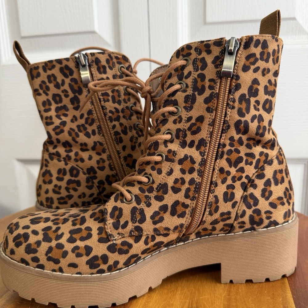 Dirty Laundry Mazzy Cheetah Combat Boots Women's Size 8 Grunge Boho Mobwife - Picture 11 of 12